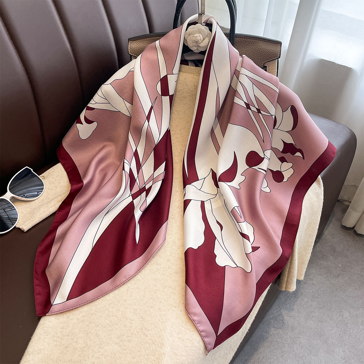 Face Scarf Mask - Luxe 90*90Cm Vierkante Sjaal Twill Zijde